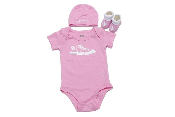  Converse All Star Sneaker Newborn Baby Girl's One-Z, Booties, Beanie Hat 3PC Set 