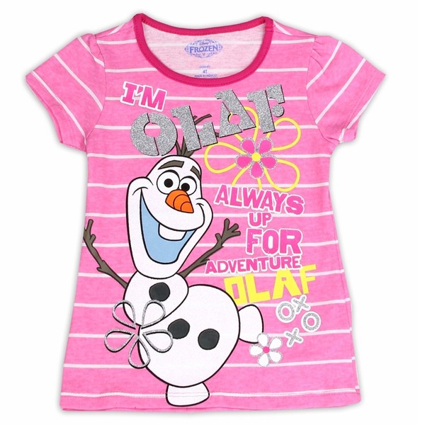  Disney Frozen Toddler Girl's I'm Olaf Striped Glitter Short Sleeve T-Shirt 