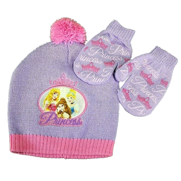  Disney Princess Toddler Girl's Hat & Mittens Set Sz. 2-4 