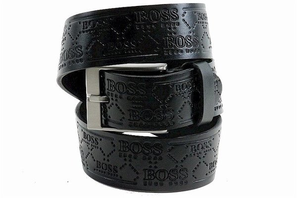  Hugo Boss Tomperial Men's Leather Logo Embossed Belt 