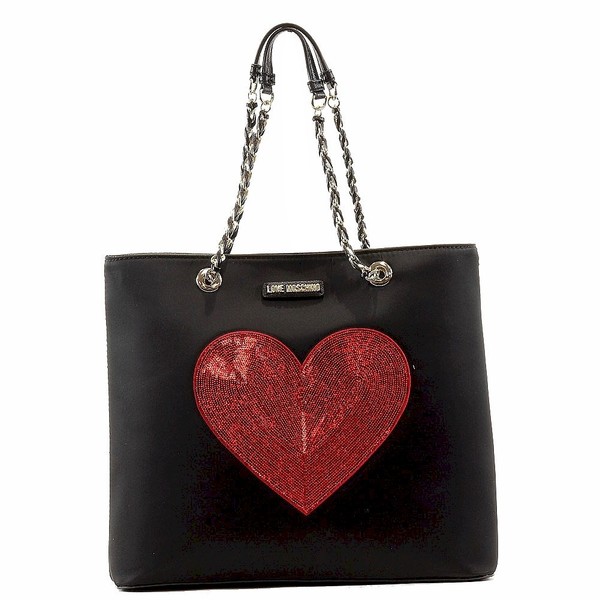  Love Moschino Women's Large Heart Fabric Tote Handbag 