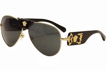 Versace 2150Q 2150-Q Medusa Logo Fashion Genuine Leather Pilot Sunglasses