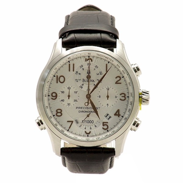  Bulova Men's 96B182 Black Precisionist Chronograph Leather Watch 