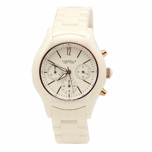  Caravelle New York 45L144 White Analog Chronograph Ceramic Watch 