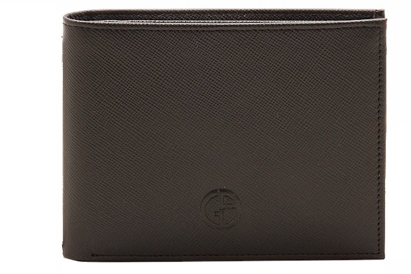  Giorgio Armani Black Leather Wallet W/ 6 Credit Card Slots 