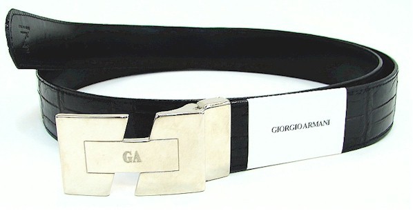  Giorgio Armani Leather Croc Design Black Men's Belt GA8002 