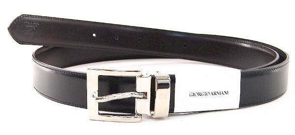  Giorgio Armani Men's Leather Black Reversible Belt Adjustable Up To Size 42 