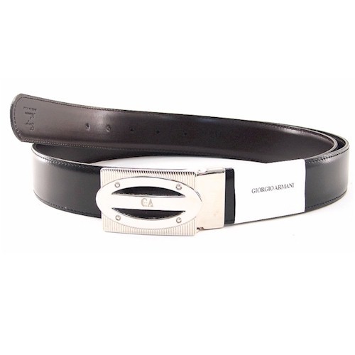  Giorgio Armani Reversible Black GA Buckle Leather Belt Adjustable Up To Size 42 