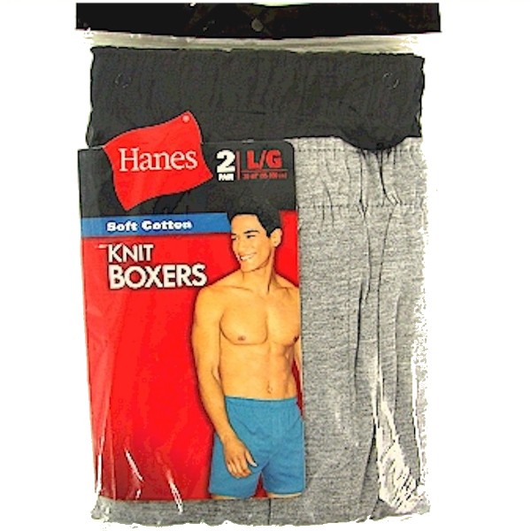  Hanes Men's 2 Pair Black/Grey Soft Cotton Knit Boxer Underwear 