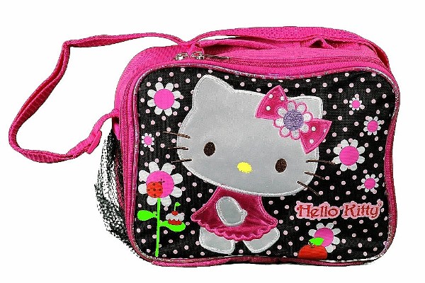  Hello Kitty Girl's Flowers Black/Pink Insulated Lunch Bag 