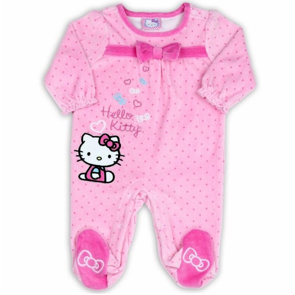  Hello Kitty Newborn Infant Girl's Pink Polka Dot Velour Footed Pajama 
