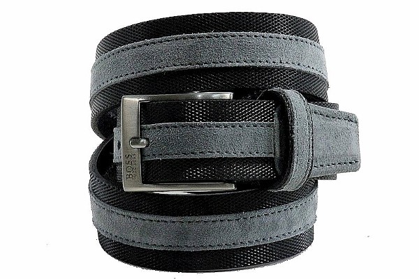  Hugo Boss Tiemo-N Men's Black/Grey Suede Stripe Belt 