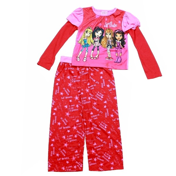  Lil' Bratz Girl's Long Sleeve 2-Piece Red/Pink Pajama Sleepwear Set 