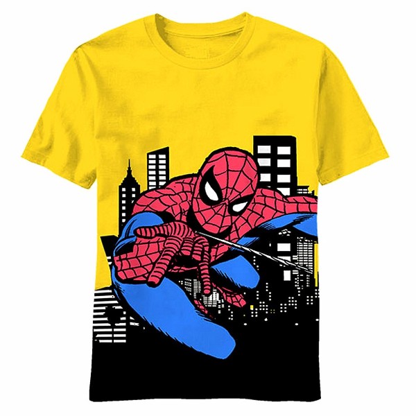  Marvel Spiderman Boy's 100% Cotton Web Ride Yellow T-Shirt 