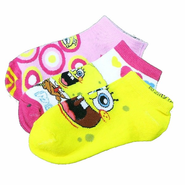  Nickelodeon Spongebob Girl's 3-Pair Pink Assorted Ankle Socks 