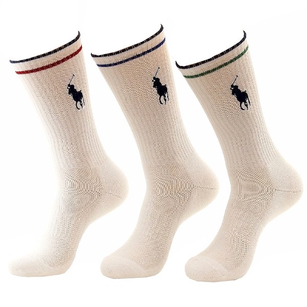  Polo Ralph Lauren Men's 3-Pairs White/Ass Sport Crew Socks Sz 10-13 Fits 6-12.5 