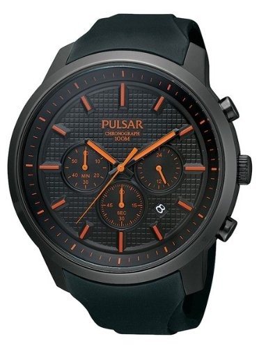  Pulsar Mens On The Go Collection PT3207 Black Analog Chronograph Watch 