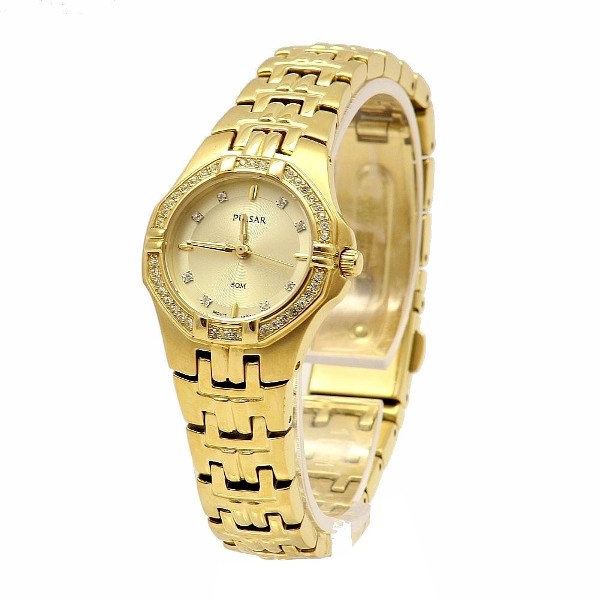  Pulsar Women's Night Out PTC390 Swarovski Crystal Gold Analog Watch 