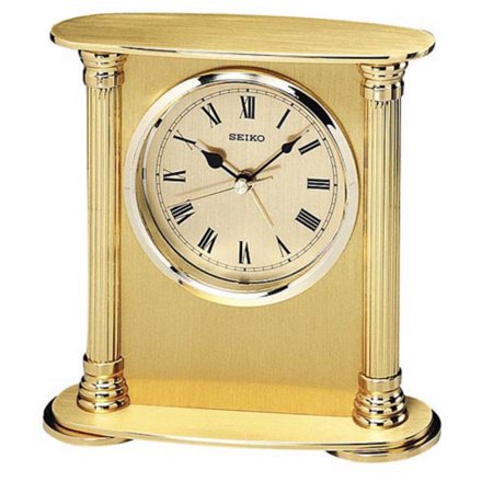  SEIKO Desk And Table QHE102GL Gold-tone Solid Brass Case Alarm Clock 