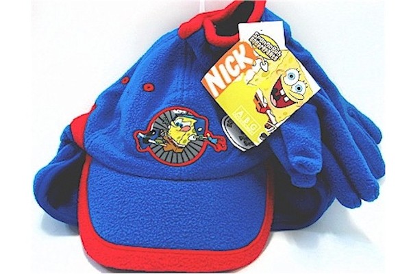  Spongebob Squarepants Boy's Blue 2 Piece Fleece Hat & Gloves Set 4-12 