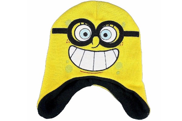  Spongebob Squarepants Yellow Knit Fleece Hat & Gloves Set Sz. 4-7 