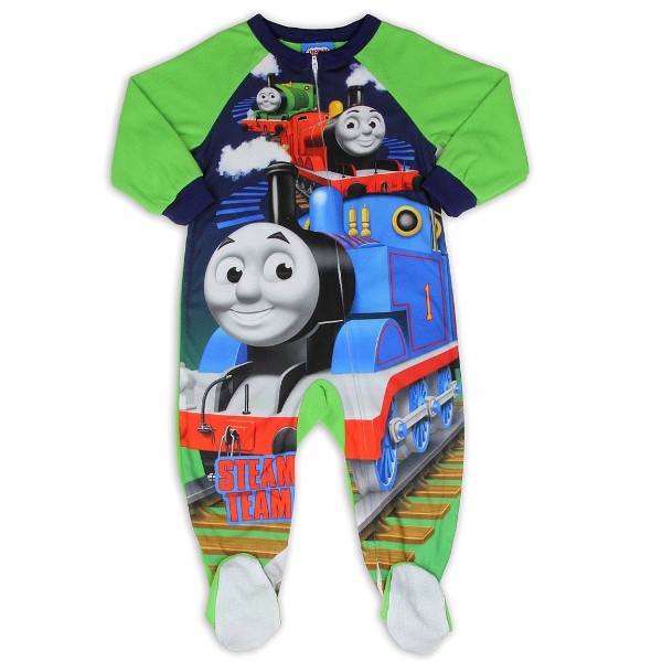  Thomas & Friends Toddler Boy's Green/Blue Fleece Footed Sleeper Pajama 