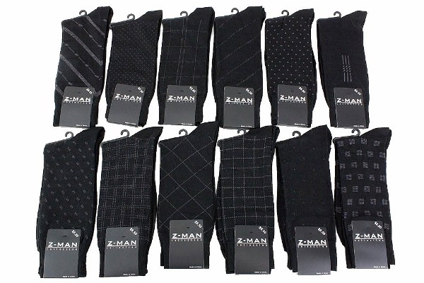  Z-Man Collection Black Assorted 12-Pair Dress Crew Socks Sz: 10-13 Fits 7-12 