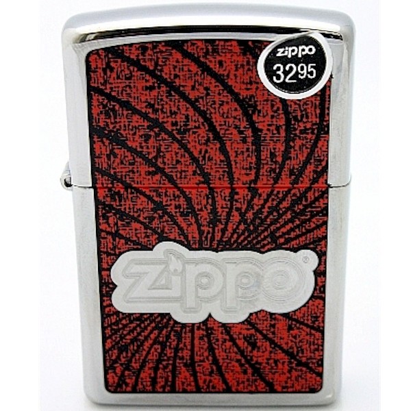  Zippo 24804 Red/Black Lustre HP Spiral Polished Chrome Logo Lighter 