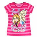  Disney Frozen GirlÞs Elsa Þ Anna Striped Glitter Short Sleeve TÞShirt 