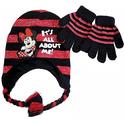  Disney Minnie Mouse Girls BlackÞRed Striped Beanie Þ Gloves Set Sz 4Þ7 