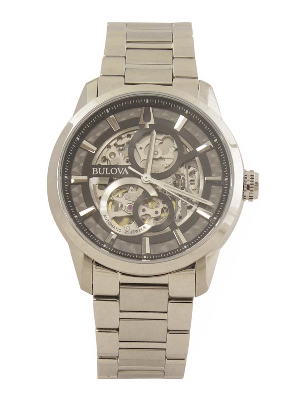 Men s Classic Sutton  Silver Skeleton Analog Watch - Bulova 96A208