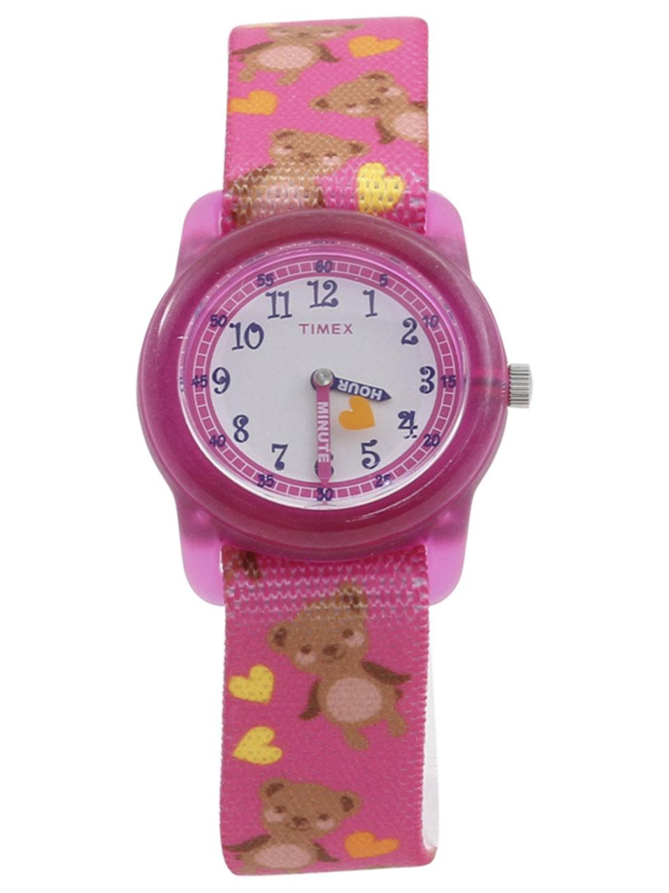 Timex Girls S Tw7c16600 Time Machines Pink Bears Analog Watch