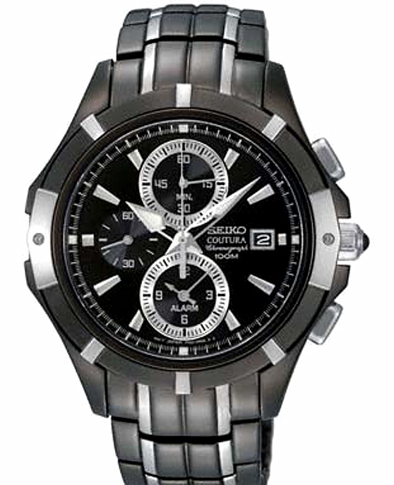 Seiko Chronograph Stainless Steal Black And Silver Band Men S Watch Snae57