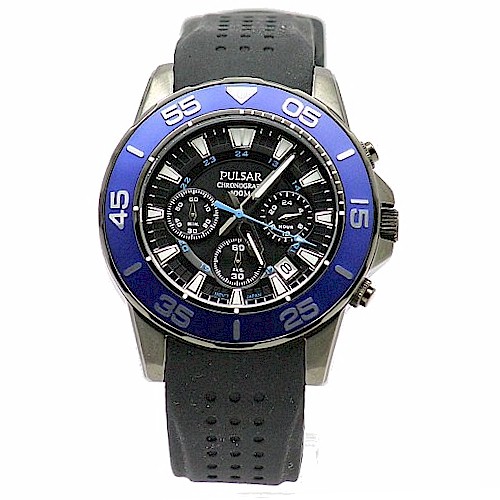 Pulsar Men S Pt3141 Black Blue Chronograph Watch