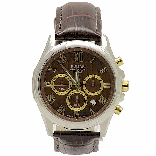 Pulsar Men S Pt3397 Brown Chronograph Leather Watch