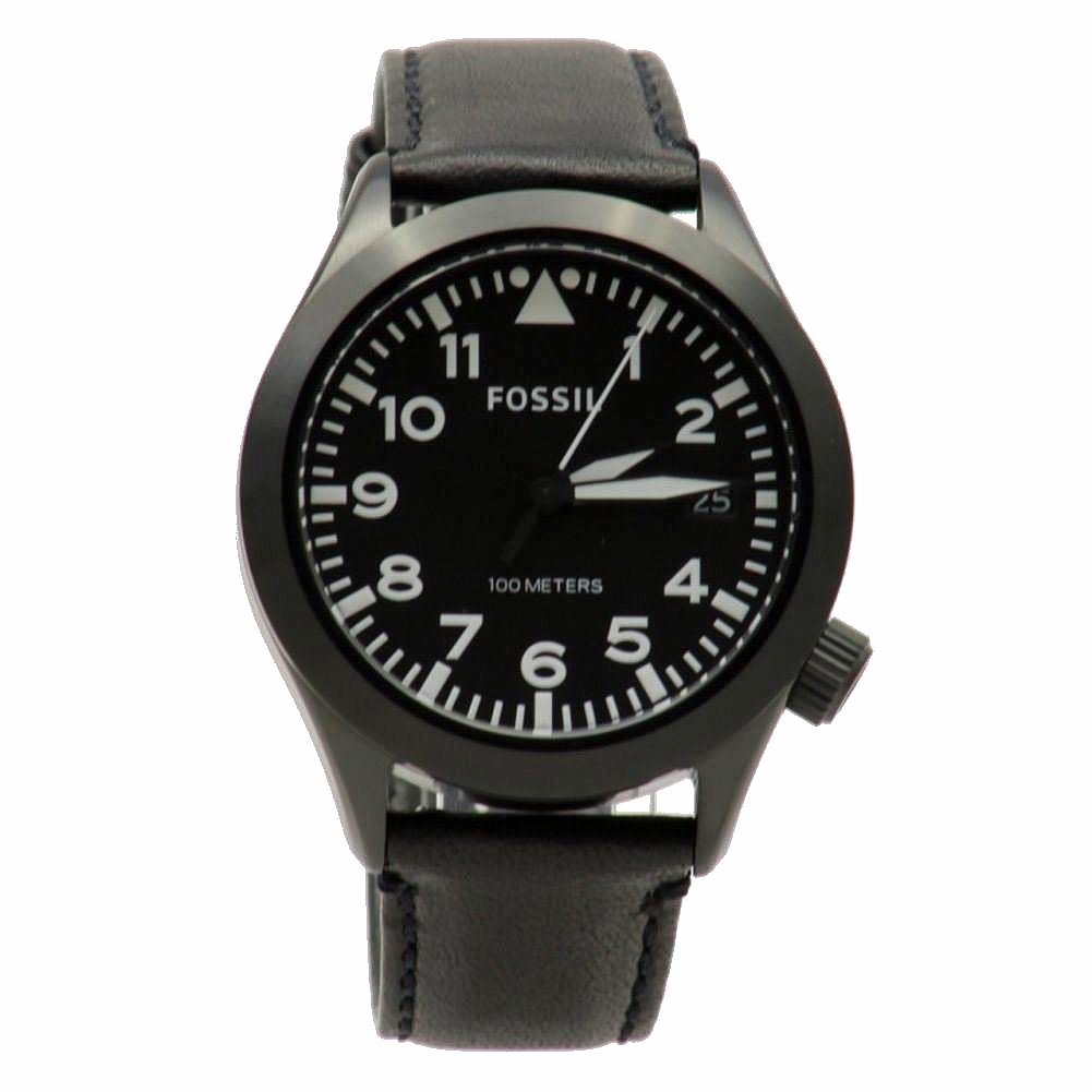 Men s  AM4515 Black Leather Analog Watch - Fossil Aeroflite