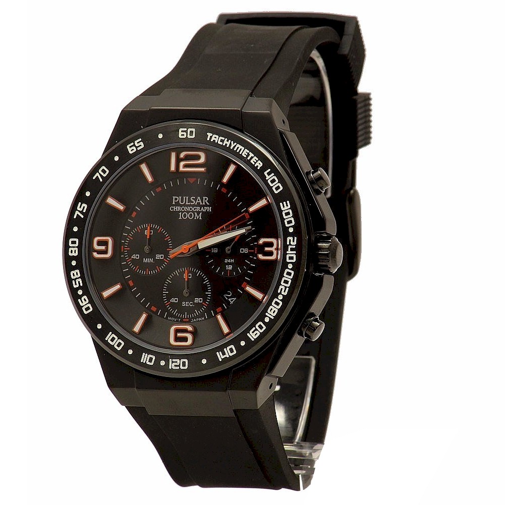 Pulsar Men S On The Go Pt3403 Black Analog Chronograph Watch