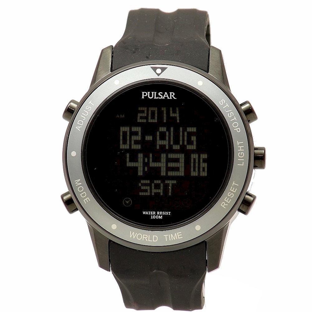 Pulsar Men S On The Go Pq2019 Black Metallic Grey Digital Watch