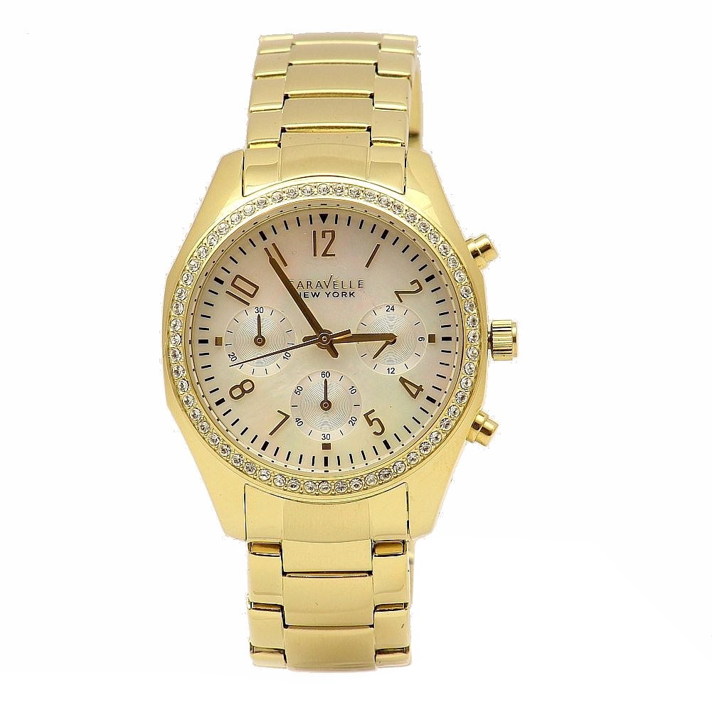 Caravelle New York Womens 44l114 Gold Crystal Chronograph Analog Watch