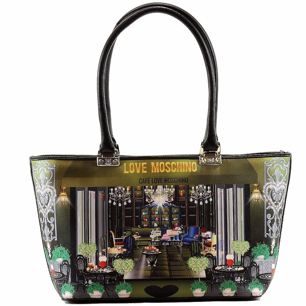 Love Moschino Women S Cafe Printed Large Fabric Satchel Handbag