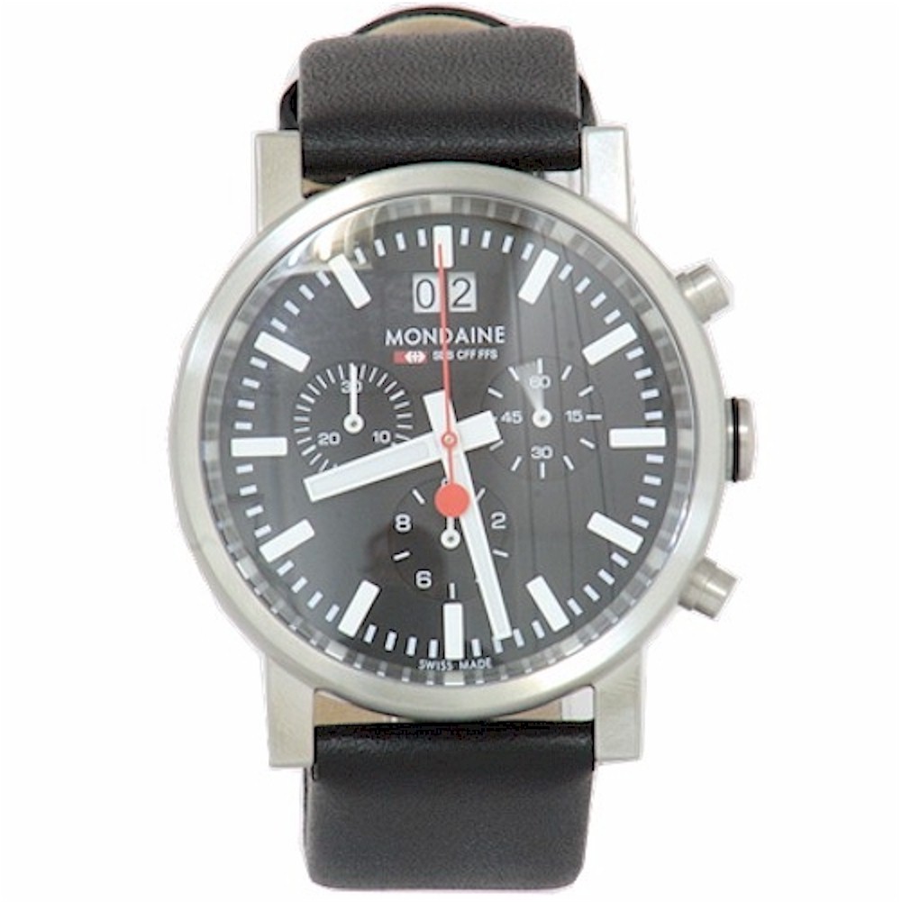 Mondaine Men s Sport A690 Black Leather Chronograph Analog Watch -  Evo Big Chrono; A690.30304.14SBB