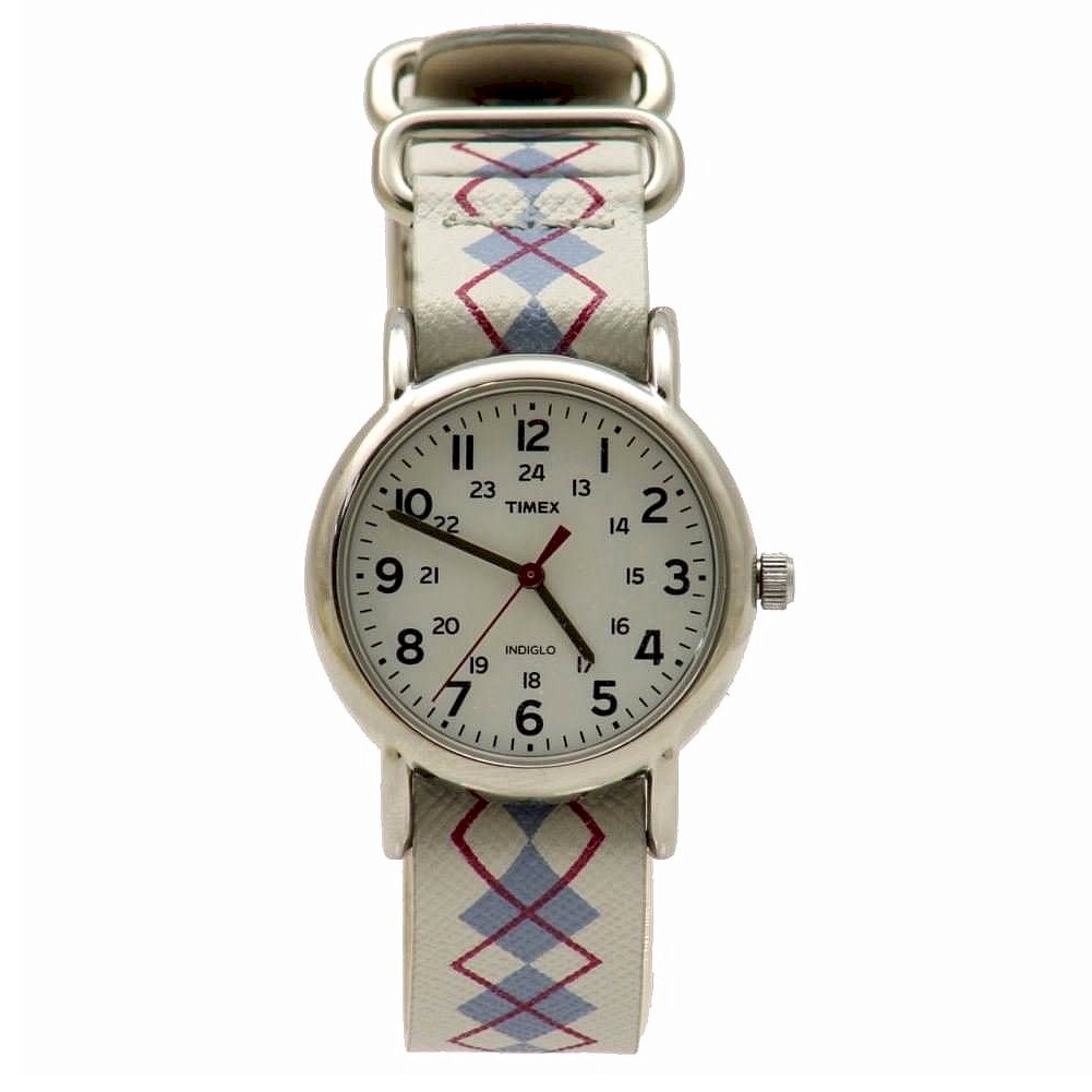 Timex Weekender Women S T2n918 White Blue Leather Analog Watch