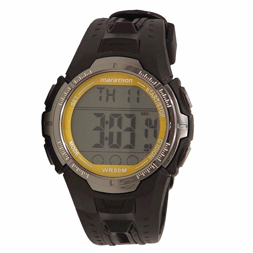 Timex Men S T5k8039j Marathon Indiglo Black Yellow Digital Sport Watch