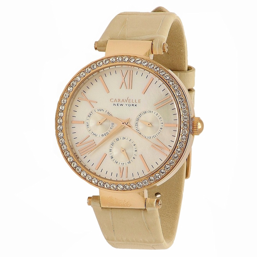 Caravelle New York Women S 44n105 Rose Gold Crystal Analog Chronograph Watch