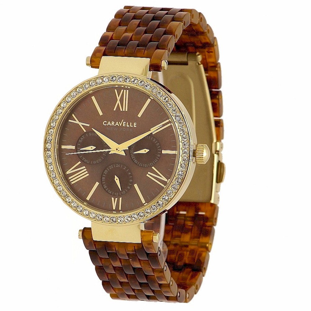 Caravelle New York Women s AAN102 Brown Gold Crystal Analog Chronograph Watch -  44N102