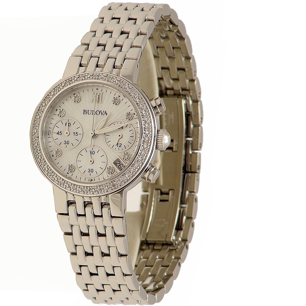 Bulova Women S Diamonds Maiden Lane 96r204 Silver Chronograph Analog Watch