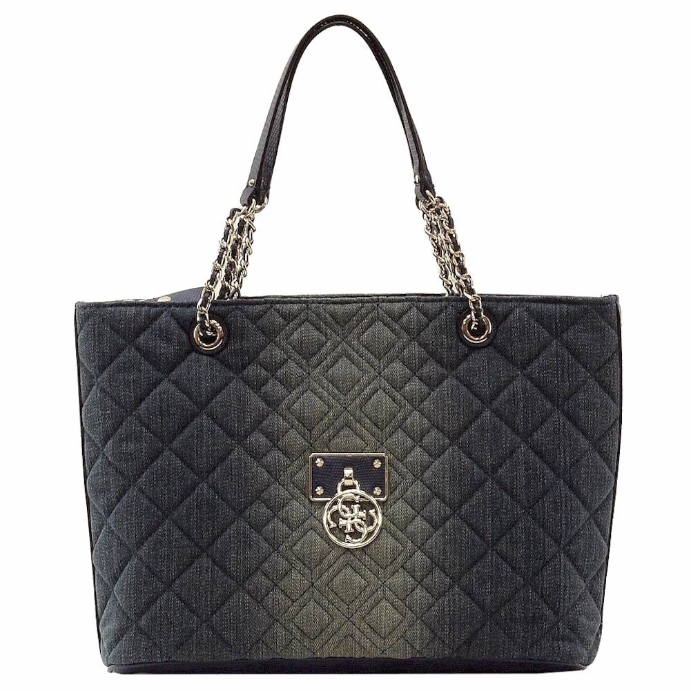 Guess Women's Aliza Blue Quilted Tote Carryall Handbag