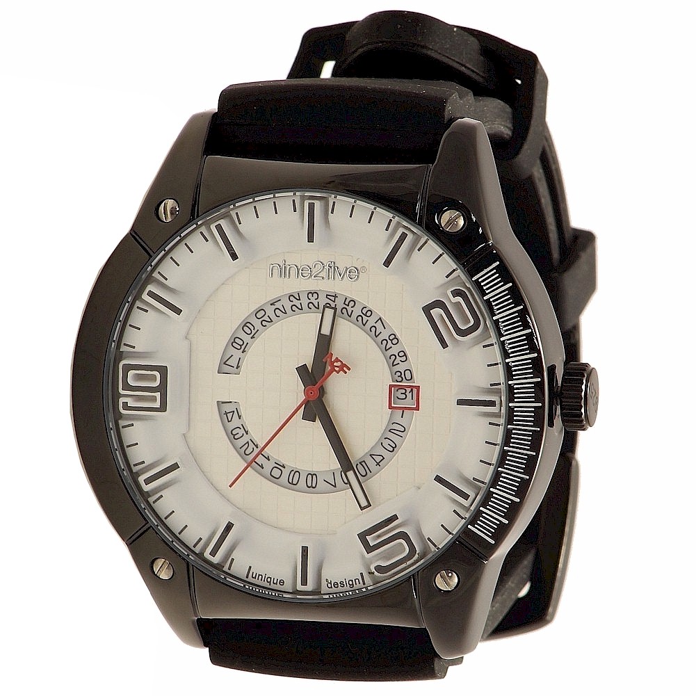 Nine2five Men S Preciseness Aprs08ngbl Black White Round Analog Watch