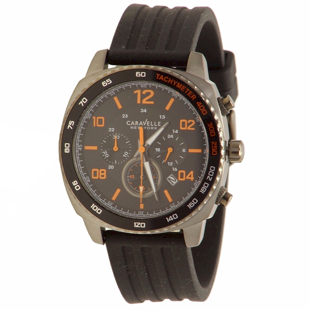 Men s  Black Stainless Steel Chronograph Analog Watch - Caravelle New York 45B141