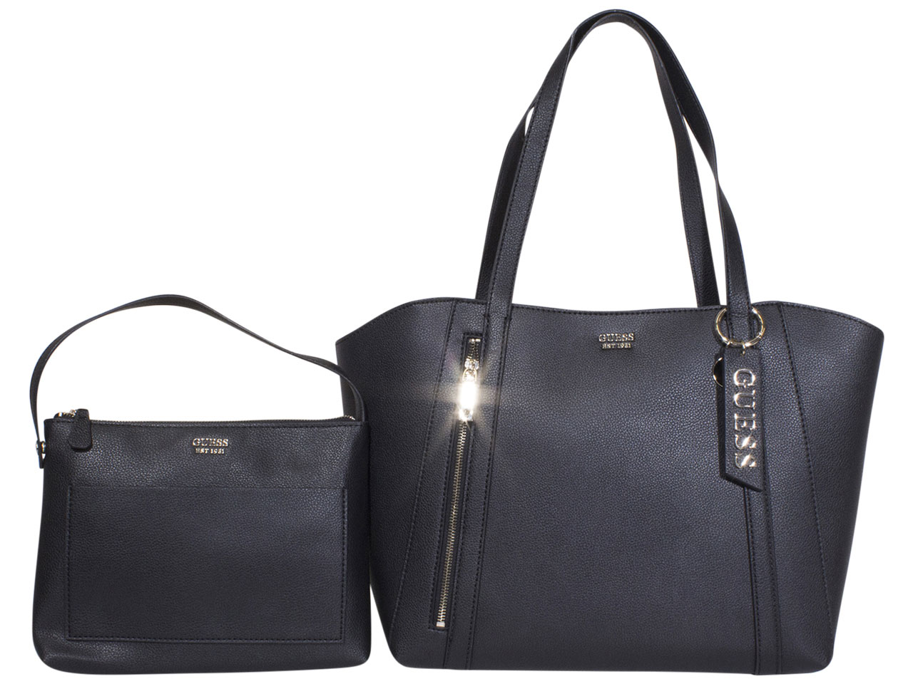 Guess Women's Naya Tote Handbag 2-Piece Set With Convertible Pouch Black